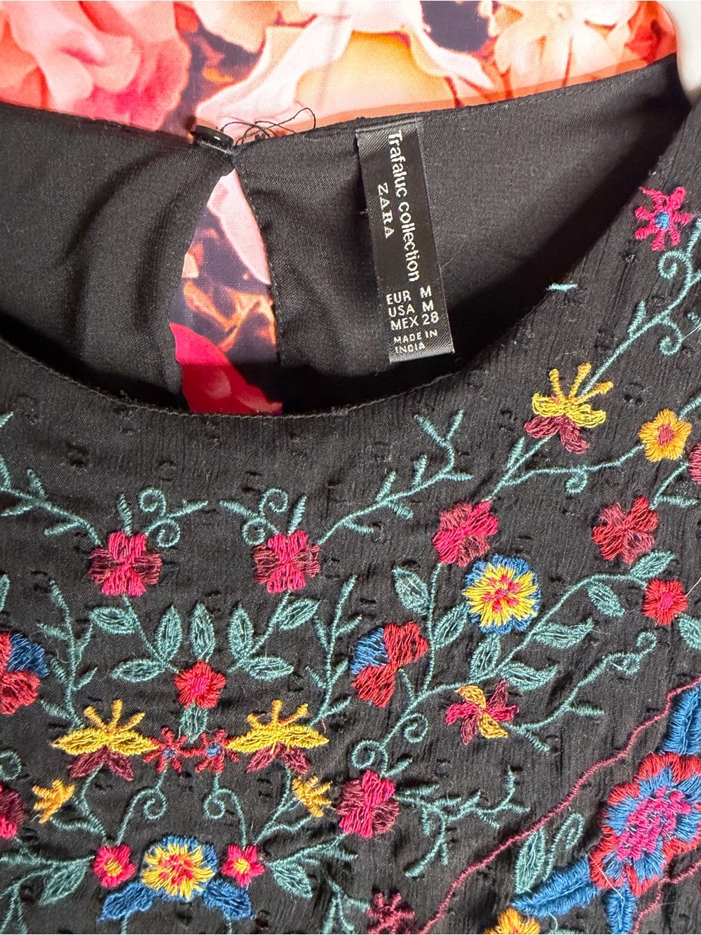 Zara Trafaluc Collection Black Floral Embroidered Swiss Dot Peplum Blouse - Picture 5 of 8